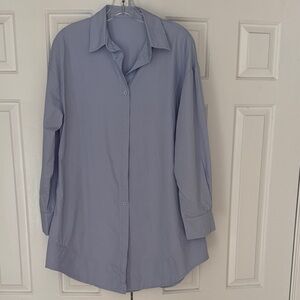 Oversized Light Blue Women's Button-Down Shirt - Relaxed Long Sleeve